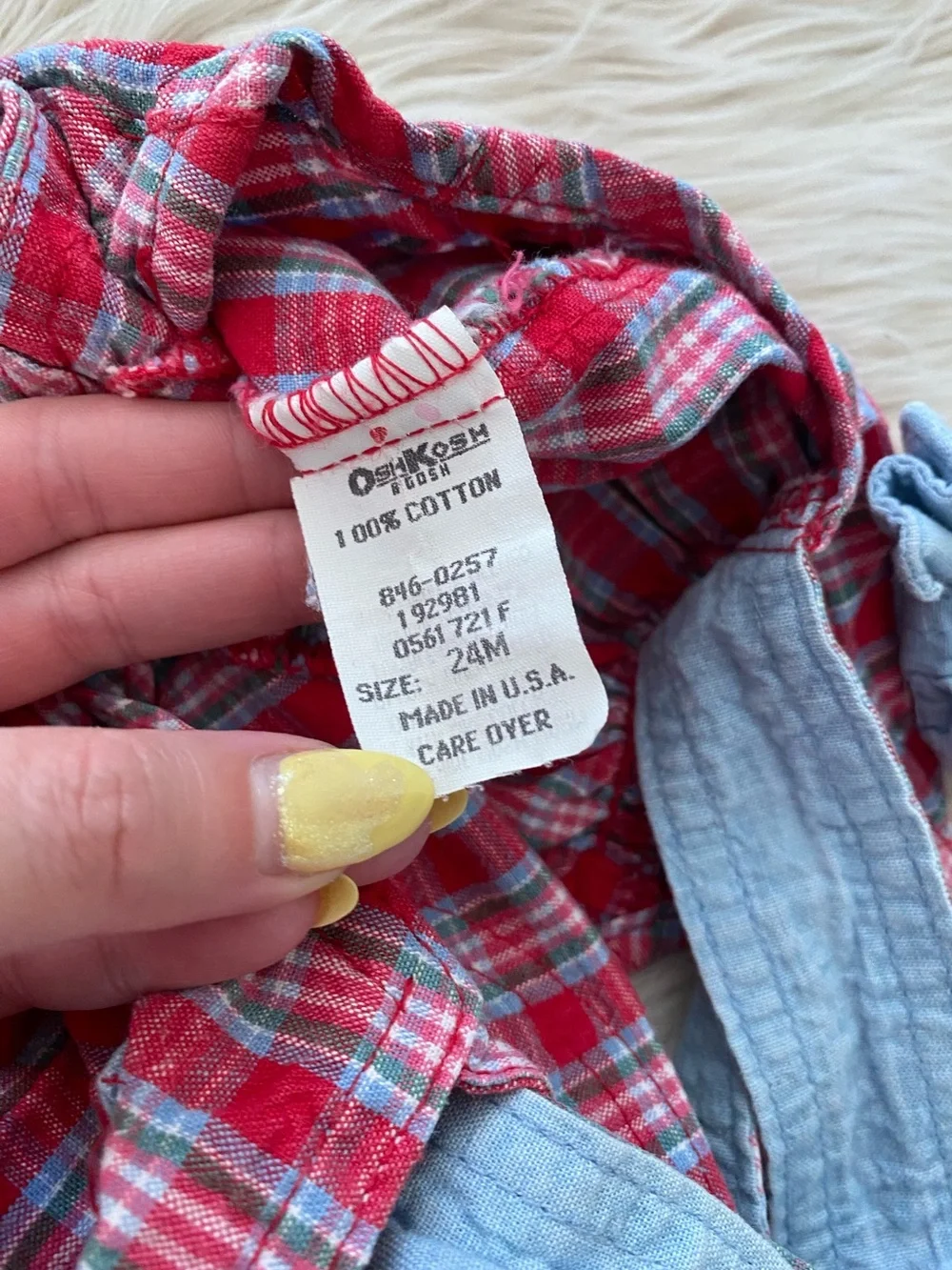 Vintage Oshkosh B’gosh 90s Red Blue Plaid One Piece Overalls Jumpsuit 24 Months